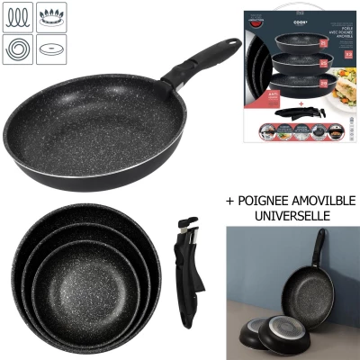 CMP KC25291 Súprava 3 panvíc s nepriľnavým povrchom a odnímateľnou rukoväťou, 21/25/29 cm