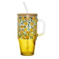 CMP KA0629 Sklenený hrnček so slamkou a viečkom - 650 ml, citróny