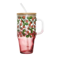 CMP KA0629 Sklenený hrnček so slamkou a viečkom - 650 ml, citróny