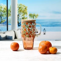 CMP KA0629 Sklenený hrnček so slamkou a viečkom - 650 ml, citróny