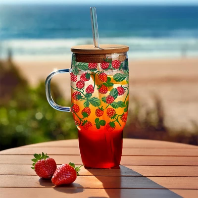 CMP KA0629 Sklenený hrnček so slamkou a viečkom - 650 ml, citróny