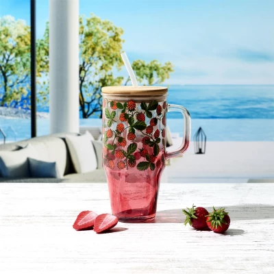 CMP KA0629 Sklenený hrnček so slamkou a viečkom - 650 ml, citróny