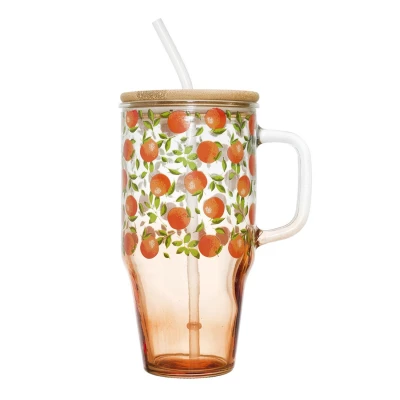 CMP KA0629 Sklenený hrnček so slamkou a viečkom - 650 ml, citróny