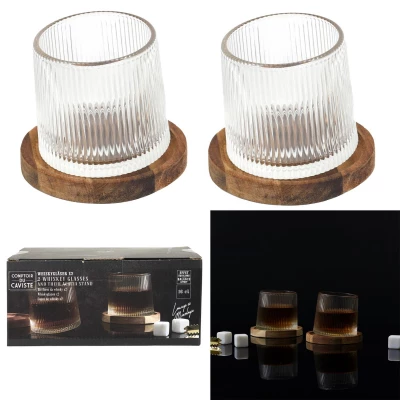 CMP KA0390 Sklenice na whisky s podtácky z akácie, 2 ks