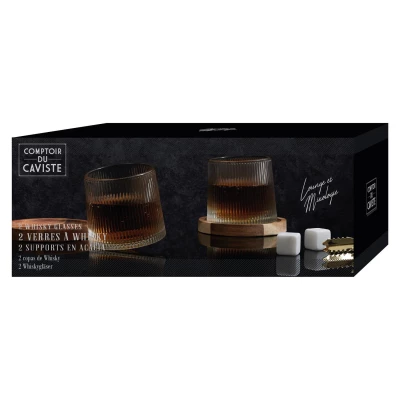 CMP KA0390 Sklenice na whisky s podtácky z akácie, 2 ks