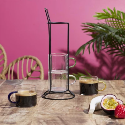 CMP KA0498 Sada skleněných hrnků s kovovým stojanem, 4 ks