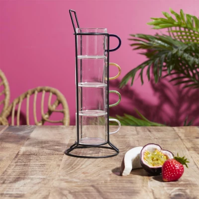 CMP KA0498 Sada skleněných hrnků s kovovým stojanem, 4 ks