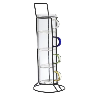 CMP KA0498 Sada skleněných hrnků s kovovým stojanem, 4 ks