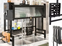 Verk 07379 Multifunkční organizér na nádobí nad dřez, 65 cm, černý
