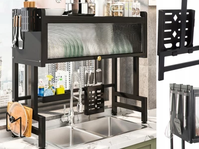 Verk 07379 Multifunkční organizér na nádobí nad dřez, 65 cm, černý