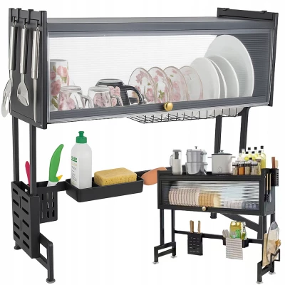 Verk 07379 Multifunkční organizér na nádobí nad dřez, 65 cm, černý