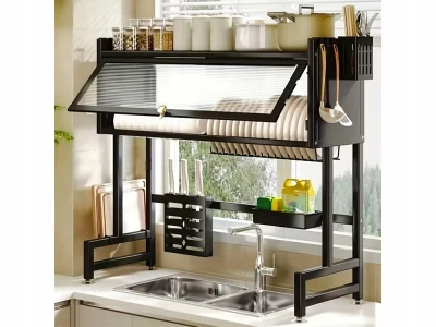 Verk 07379 Multifunkční organizér na nádobí nad dřez, 65 cm, černý