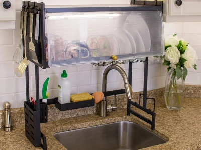 Verk 07379 Multifunkční organizér na nádobí nad dřez, 65 cm, černý