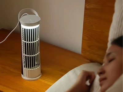 Verk 16039 Mini stĺpový ventilátor s LED osvetlením, 2 rýchlosti, USB, biely