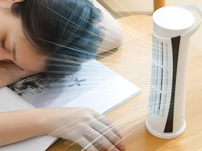 Verk 16039 Mini stĺpový ventilátor s LED osvetlením, 2 rýchlosti, USB, biely