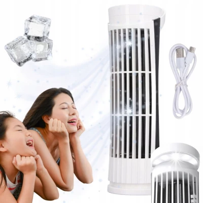 Verk 16039 Mini stĺpový ventilátor s LED osvetlením, 2 rýchlosti, USB, biely