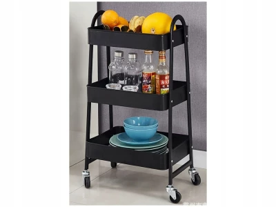 Verk 27493 Třípatrový kovový regál na kolečkách 78 x 46 x 26 cm, černý