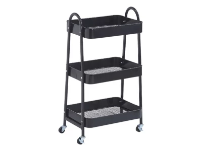 Verk 27493 Třípatrový kovový regál na kolečkách 78 x 46 x 26 cm, černý