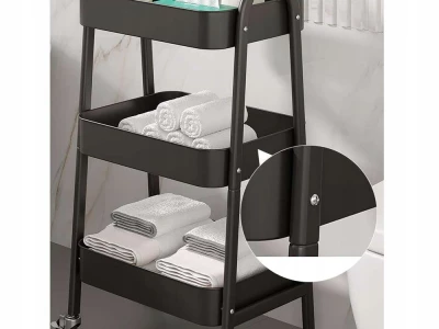Verk 27493 Třípatrový kovový regál na kolečkách 78 x 46 x 26 cm, černý
