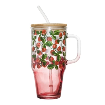 CMP KA0629 Skleněný hrnek s brčkem a víčkem - 650 ml, jahoda
