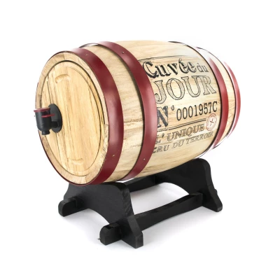 CMP KV7166 Dřevěný soudek s kohoutkem, s červenými kovovými obručemi, 5 l