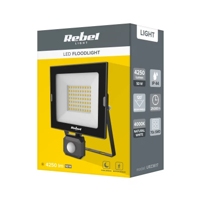 Rebel URZ3617 Reflektor so súmrakom a senzorom pohybu, 50 W, 4000K, 230V, 4250 lm