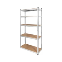 Rebel RB-1251 Kovový skladovací regál, 5 polic, 180 x 90 x 40 cm, 750 kg, stříbrná