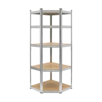 Rebel RB-1254 Kovový rohový regál, 5 políc, 180 x 40 x 70 cm, 875 kg, strieborný