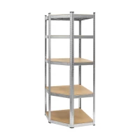 Rebel RB-1254 Kovový rohový regál, 5 políc, 180 x 40 x 70 cm, 875 kg, strieborný