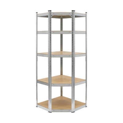 Rebel RB-1254 Kovový rohový regál, 5 políc, 180 x 40 x 70 cm, 875 kg, strieborný