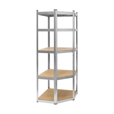 Rebel RB-1254 Kovový rohový regál, 5 políc, 180 x 40 x 70 cm, 875 kg, strieborný