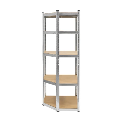 Rebel RB-1254 Kovový rohový regál, 5 políc, 180 x 40 x 70 cm, 875 kg, strieborný