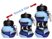 Verk 14599 Skládací sportovní láhev s karabinou 200 - 550 ml, zelenohnědá