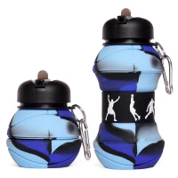 Verk 14599 Skládací sportovní láhev s karabinou 200 - 550 ml, zelenohnědá