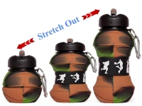 Verk 14599 Skládací sportovní láhev s karabinou 200 - 550 ml, zelenohnědá