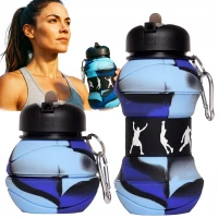 Verk 14599 Skládací sportovní láhev s karabinou 200 - 550 ml, zelenohnědá