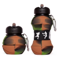 Verk 14599 Skládací sportovní láhev s karabinou 200 - 550 ml, zelenohnědá