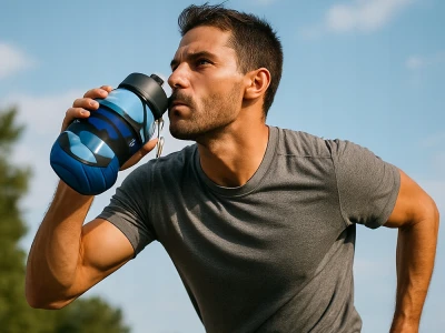 Verk 14599 Skládací sportovní láhev s karabinou 200 - 550 ml, zelenohnědá