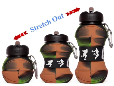 Verk 14599 Skládací sportovní láhev s karabinou 200 - 550 ml, zelenohnědá