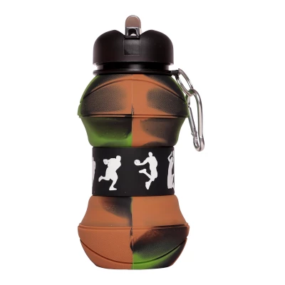 Verk 14599 Skládací sportovní láhev s karabinou 200 - 550 ml, zelenohnědá
