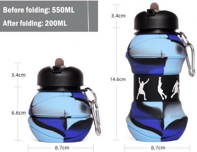 Verk 14599 Skládací sportovní láhev s karabinou 200 - 550 ml, zelenohnědá