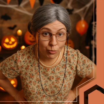 Ruhhy 26149 Kostým babičky - paruka, brýle a perly, Halloween 