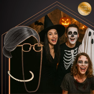 Ruhhy 26149 Kostým babičky - paruka, brýle a perly, Halloween 
