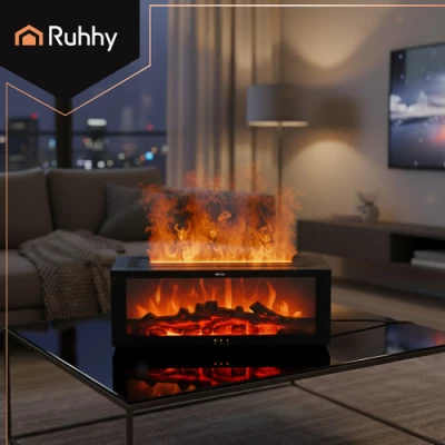 Ruhhy 26453 Dekorativní RGB LED zvlhčovač vzduchu s efektem plamene, černý
