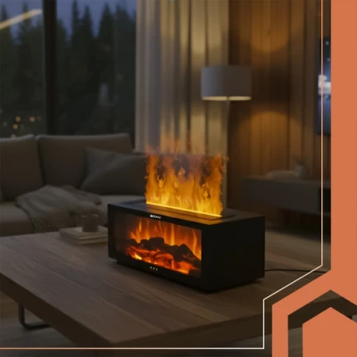 Ruhhy 26453 Dekorativní RGB LED zvlhčovač vzduchu s efektem plamene, černý