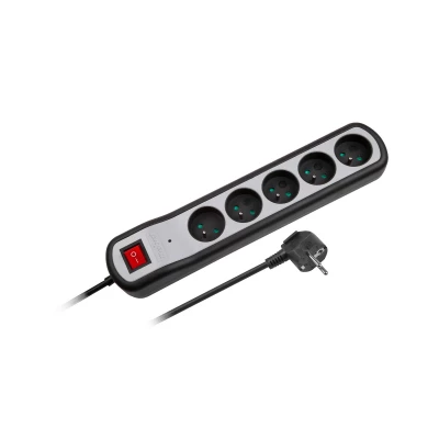 Rebel Prodlužovací kabel s vypínačem 5 zásuvek, 5m, černý (3x1,5mm)