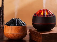 Verk 24648 Dekorativní RGB LED zvlhčovač vzduchu s efektem ohniště, světle hnědý 