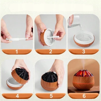 Verk 24648 Dekorativní RGB LED zvlhčovač vzduchu s efektem ohniště, světle hnědý 