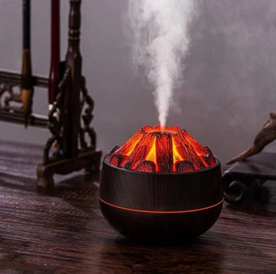 Verk 24648 Dekorativní RGB LED zvlhčovač vzduchu s efektem ohniště, světle hnědý 