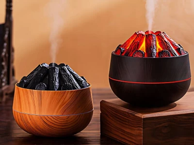 Verk 24648 Dekorativní RGB LED zvlhčovač vzduchu s efektem ohniště, světle hnědý 